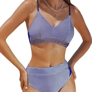 Cupshe Navy Striped Bikini Set